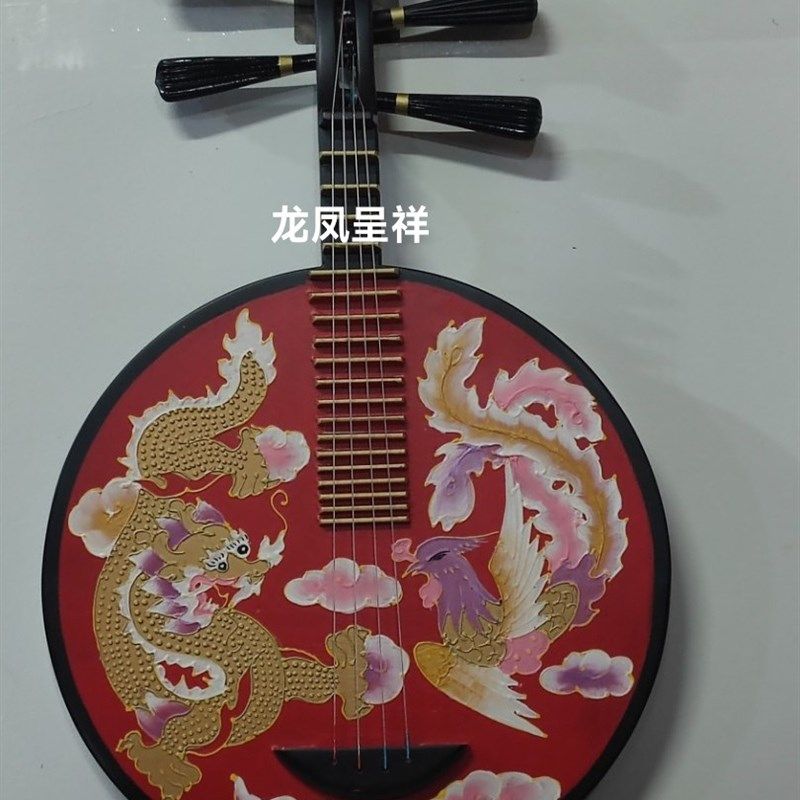 乐器月琴彩绘古典初学入门可装饰做挂件摆件复古墙饰摄影拍摄道具