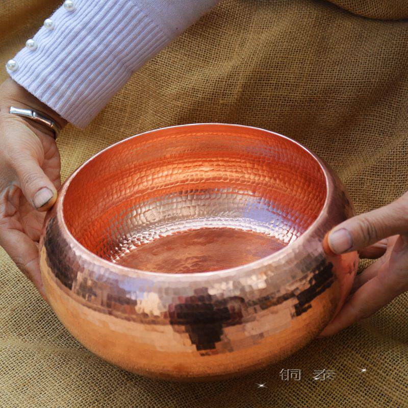 纯铜茶洗 手工锤目纹大小号日式水盂笔洗茶渣桶 加厚建水紫铜茶洗