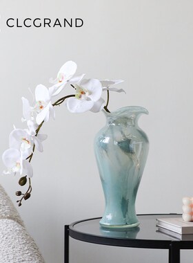蓝色琉璃玻璃透明中古花瓶摆件客厅插花花器高级感电视柜软装饰品