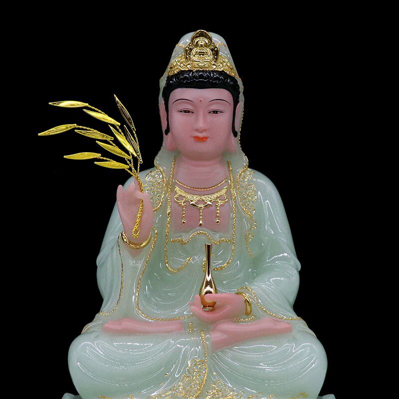 包邮玉石神像南海观音菩萨佛像客厅家用居家供奉佛摆件观世音菩萨