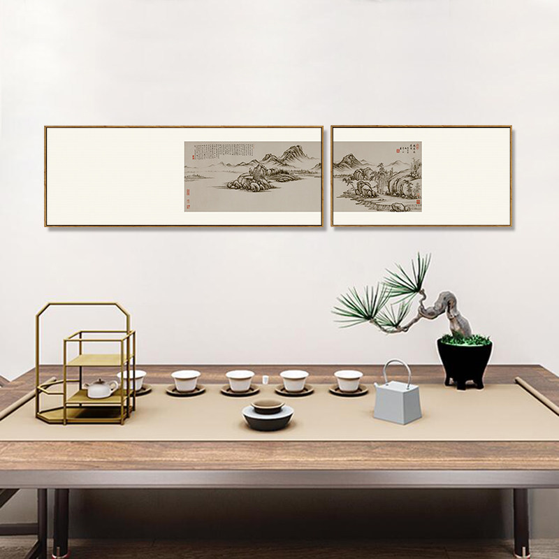 新中式客厅沙发背景墙面装饰画禅意组合山水挂画餐厅书房壁画茶室