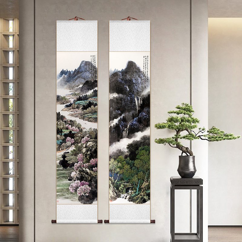 春夏秋冬山水四条屏卷轴挂画新中式风景装饰画客厅书房茶室玄关画