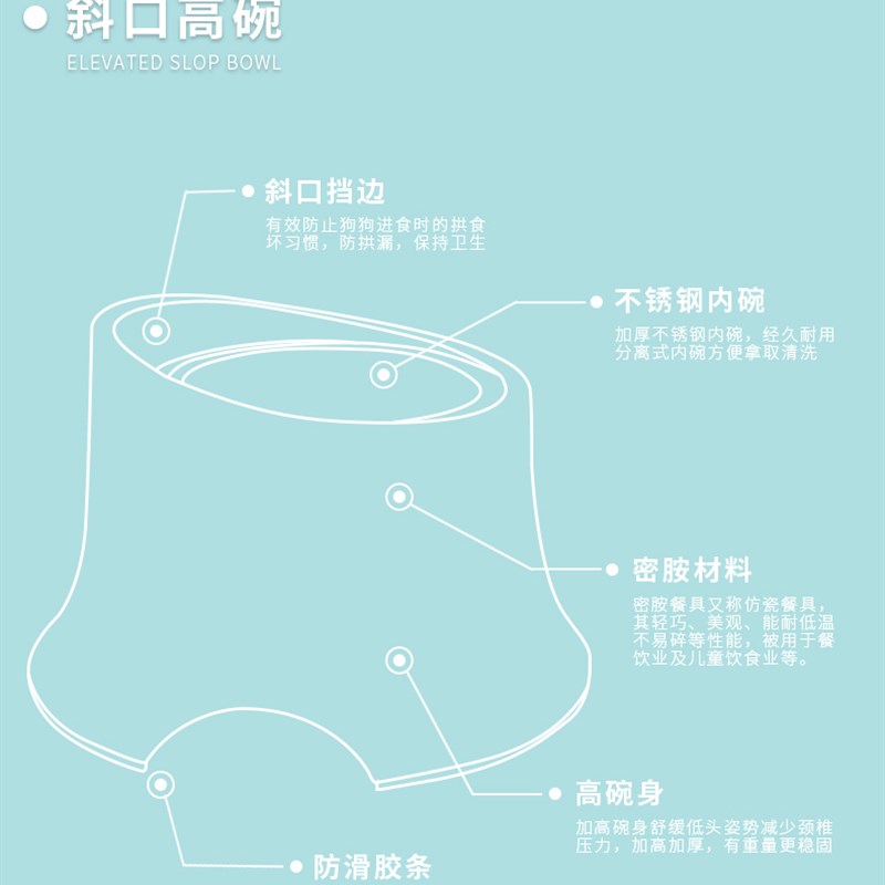 休普宠物中大型犬保护颈碗小狗碗密胺不锈钢食具高碗饭碗水碗食盆