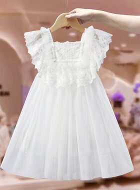 女童夏季连衣裙女孩夏装公主礼服裙宝宝白色裙子六一儿童表演服装