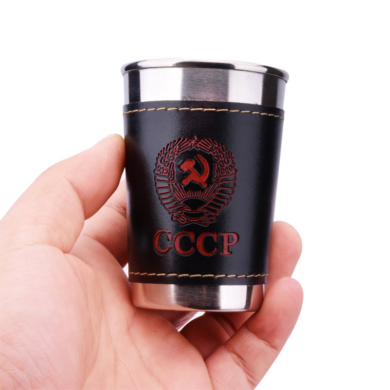 不锈钢小酒杯套装4只随身便携杯套设计户外旅行携带白酒杯烈酒杯