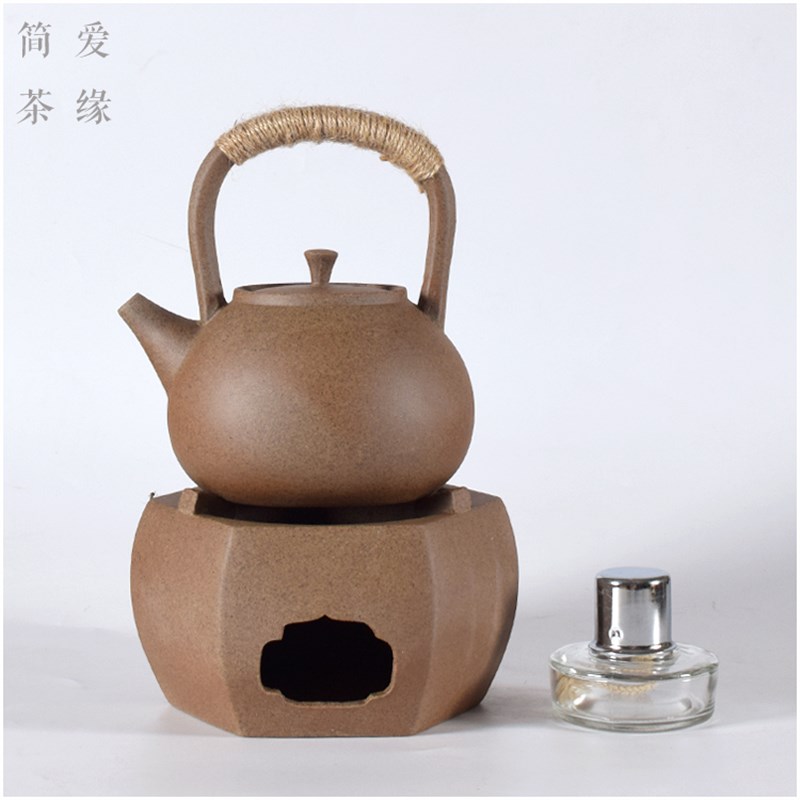 原矿粗陶烧水壶 酒精炉煮茶器 提梁壶陶壶紫砂茶壶明火加热底座