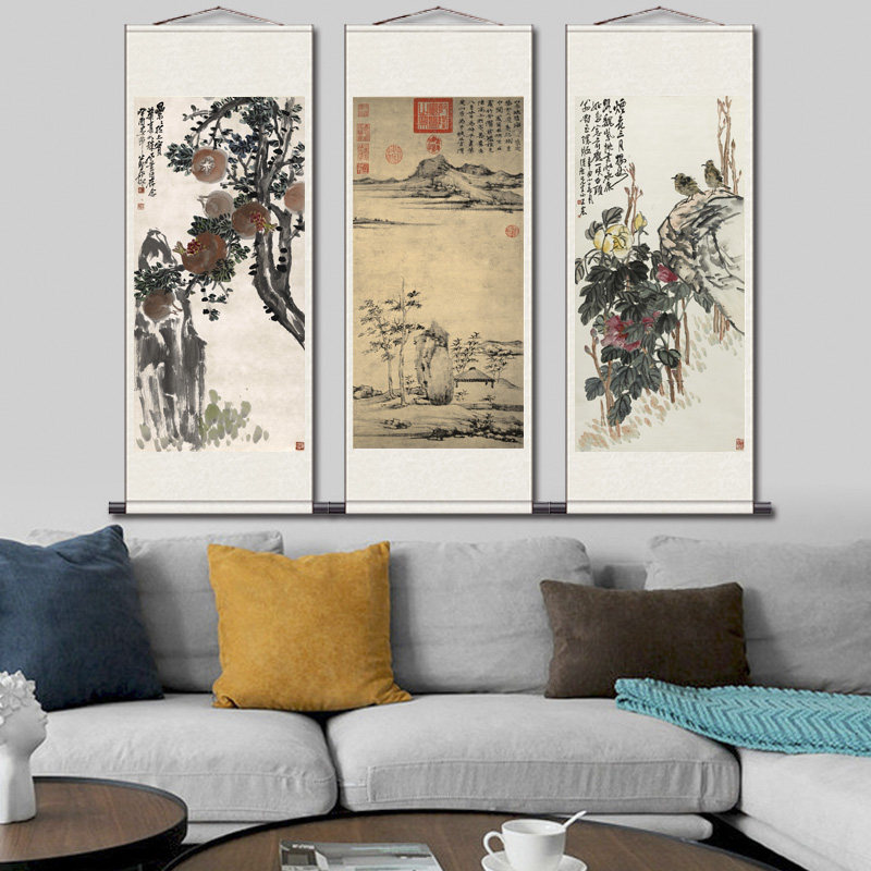 历代名家花鸟画牛图燕子挂画迎客松卷轴画绢画丝绸画高清微喷国画