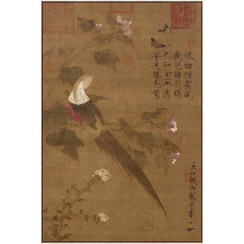 宋徽宗赵佶新中式茶室挂画禅意花鸟国画古风客厅装饰画芙蓉锦鸡图