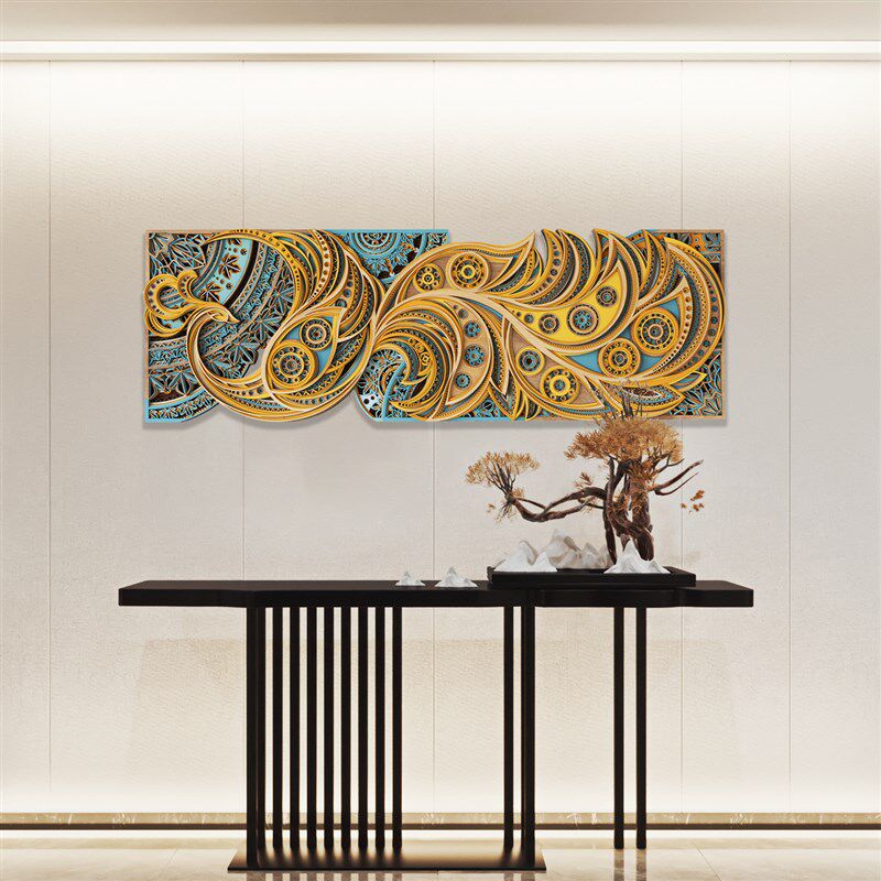 梯木叠雕凤栖梧桐立体玄关客厅装饰画轻奢高级感餐厅挂画新款壁画