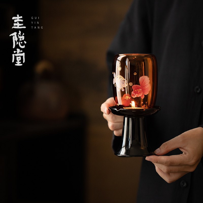 圭隐堂中式玻璃防风蜡烛台茶室氛围灯家用禅意复古香薰台装饰摆件