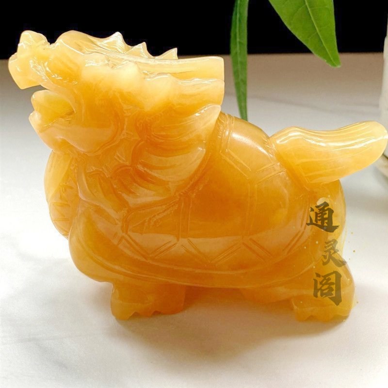 天然黄玉龙龟摆件米黄玉石龙龟玉雕店铺公司家居玄关装饰摆件