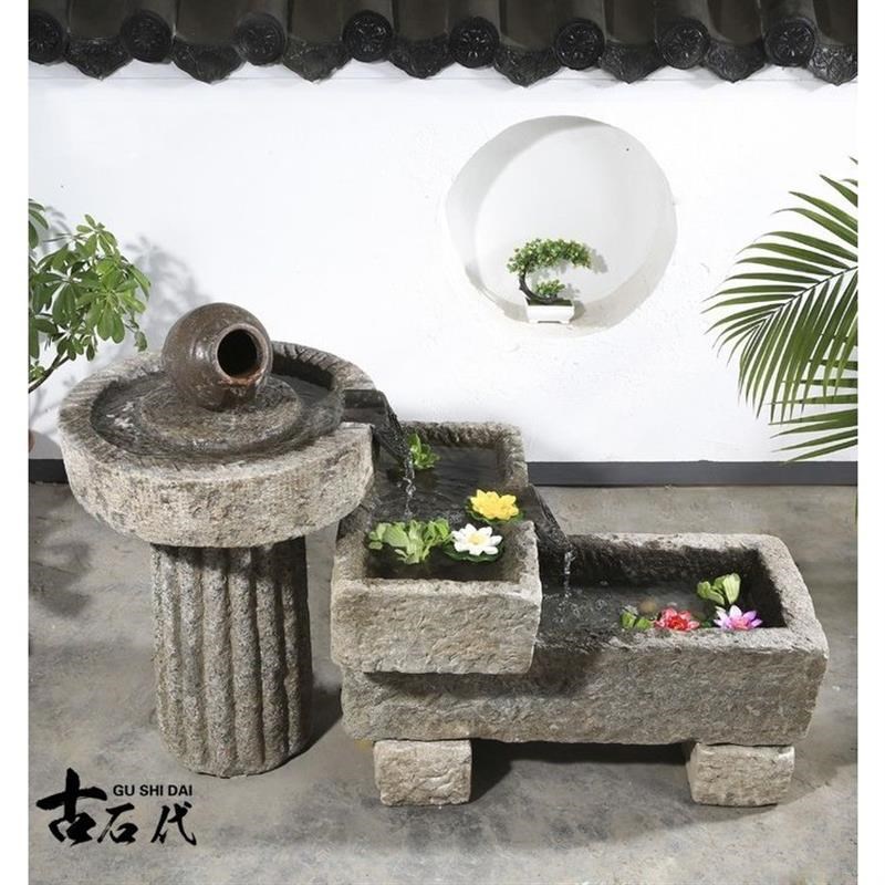 老石槽流水摆件石磨水景旧石头鱼缸养鱼阳台造景户外庭院水槽景观