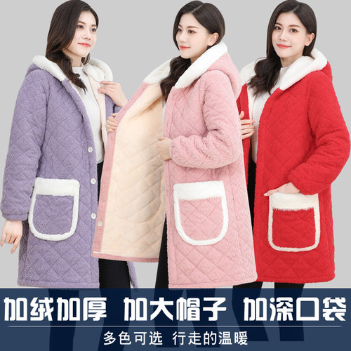 新款罩衣长袖外套女大人加绒加厚冬季保暖夹棉外穿工作服男士围裙