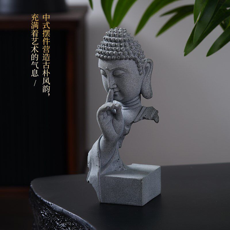 嘘,不要说话 保持沉默中式青砂石释迦牟尼佛像 创意桌面摆件