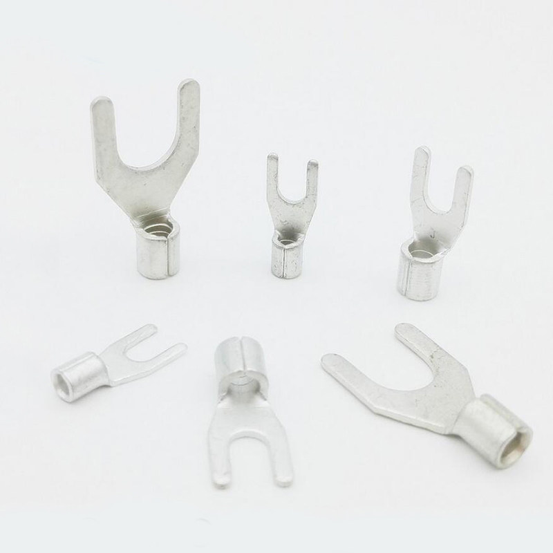 UT10-6 冷压叉形U型Y型裸接线端子线鼻子厚0.9MM 黄铜1000只