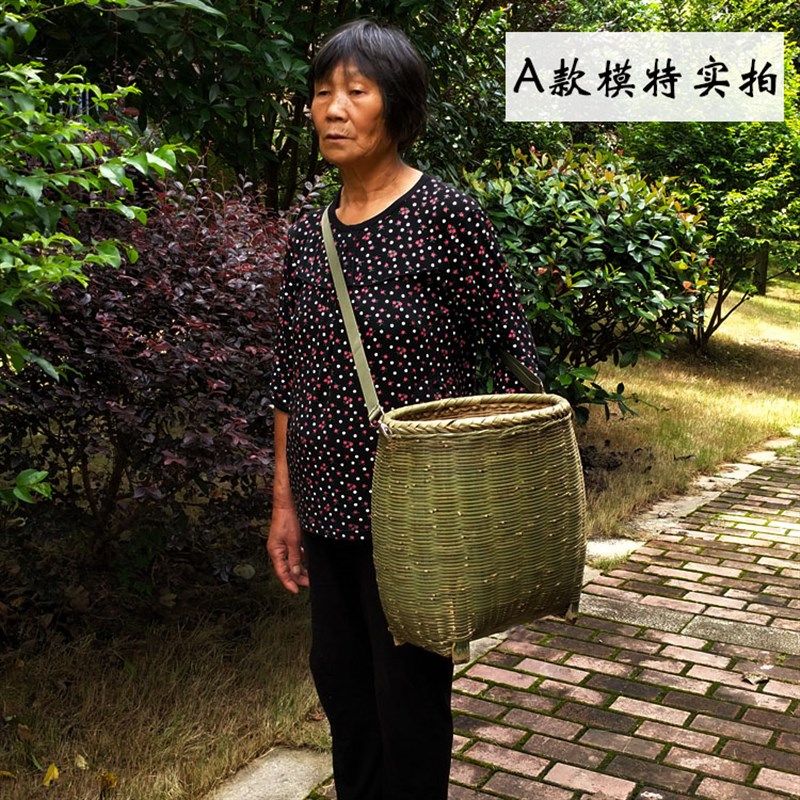 竹编采摘篓茶叶筐鱼篓可背椭圆口款采摘筐泥鳅篓挎背篓全竹青