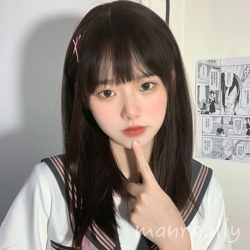 漫真假发女长发网红自然lolita假发甜美可爱jk中长锁骨发全头套