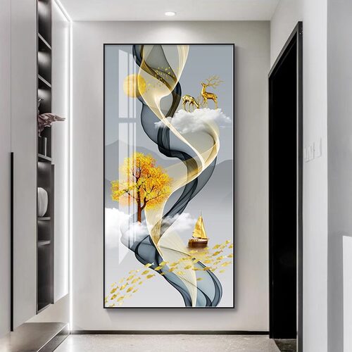 单幅玄关装饰画进门入户正对墙走廊过道尽头挂画入室玄幻壁画竖版