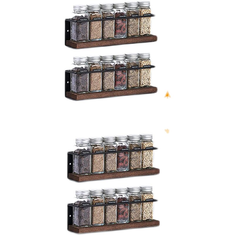 欧式铁艺调料架厨房带木板壁挂香料油醋瓶置物架墙面收纳架4个装