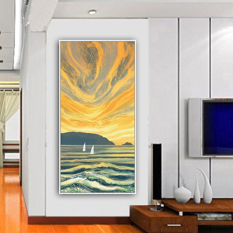 北欧玄关装饰画竖版走廊过道挂画抽象风景画室内别墅背景墙壁画大
