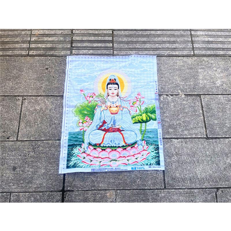 纯手工十字绣成品坐莲观音盛世观音娘娘佛像滴水求子线绣菩萨包邮