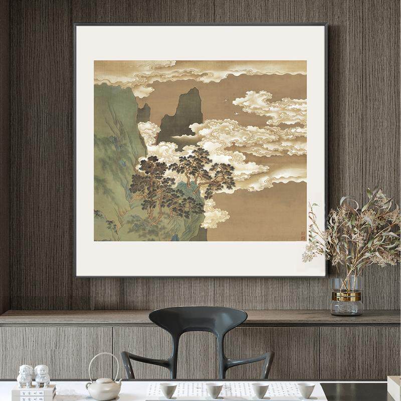 新中式茶室禅意背景墙上挂画餐厅山水风景挂画玄关走廊过道装饰画