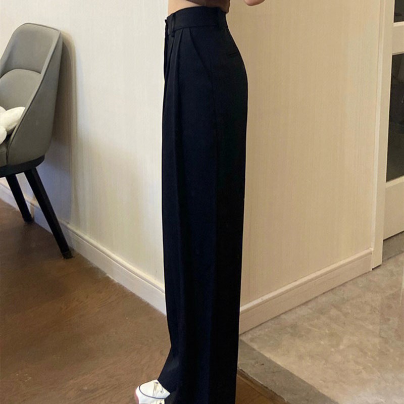 大码黑色西装裤女春秋胖mm梨形身材粗腿宽胯窄版阔腿休闲裤小个子