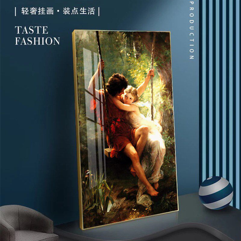 世界名画春天荡秋千欧式复古装饰画古典人物客厅玄关油画卧室挂画