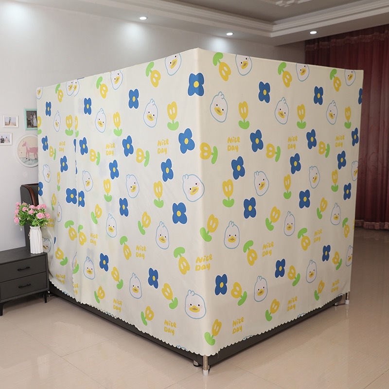 一体式布蚊帐防尘顶纹帐单开门床幔遮光保暖挡风孕妇家用1.5m1.8