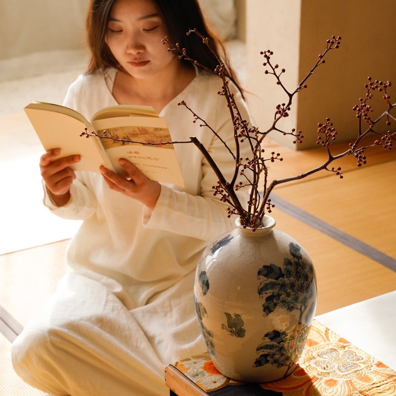 青花瓷花瓶中国风室内玄关新中式客厅装饰禅意桌面陶瓷花器摆件