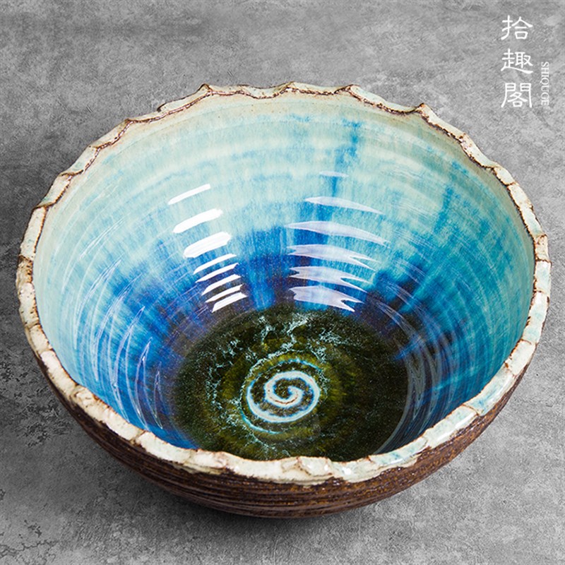 纯手工粗陶茶洗复古陶瓷杯洗日式水洗杂物盆鱼缸花盆刺身盆超大号