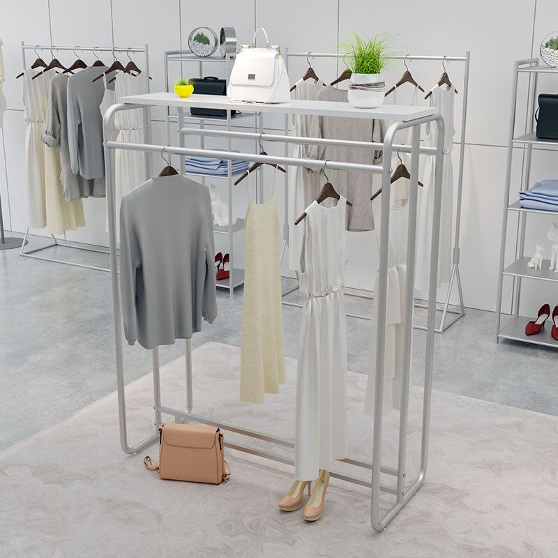 服装店衣服展示架铁艺货架落地式银色双排中岛架女装专用挂衣架子