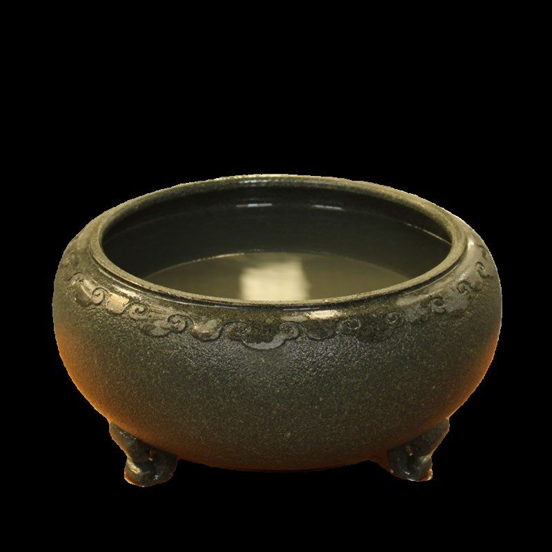石头花盆圆形桌面绿植青石器室入花卉天然青石盆景花瓶石材小鱼缸