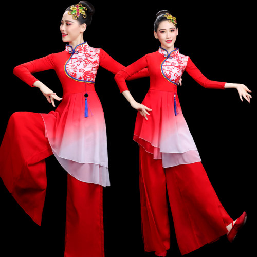 秧歌舞服演出服扇子舞蹈服装雪纺中国风腰鼓表演服喜庆广场舞新款