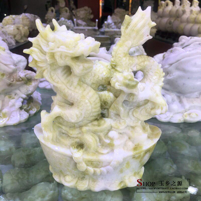 天然岫玉龙玉雕摆件生肖龙玉器龙行天下办公室家居工艺品礼品摆设