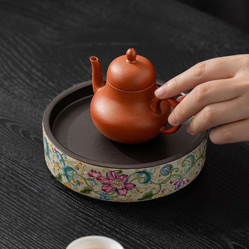 老陶泥凌霄花陶瓷壶承干泡台储水茶台茶洗养壶托盘功夫茶具配件