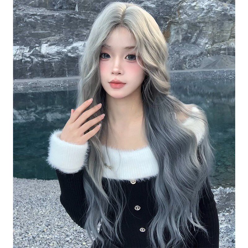 束朵假发女手钩前蕾丝中分长卷发均码lolita修脸网红jk全头套