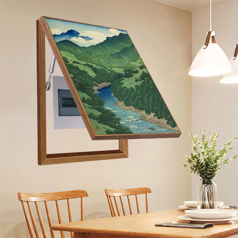 木纹电表箱装饰画免打孔抽象风景客厅电表盒电闸箱遮挡配电箱挂画