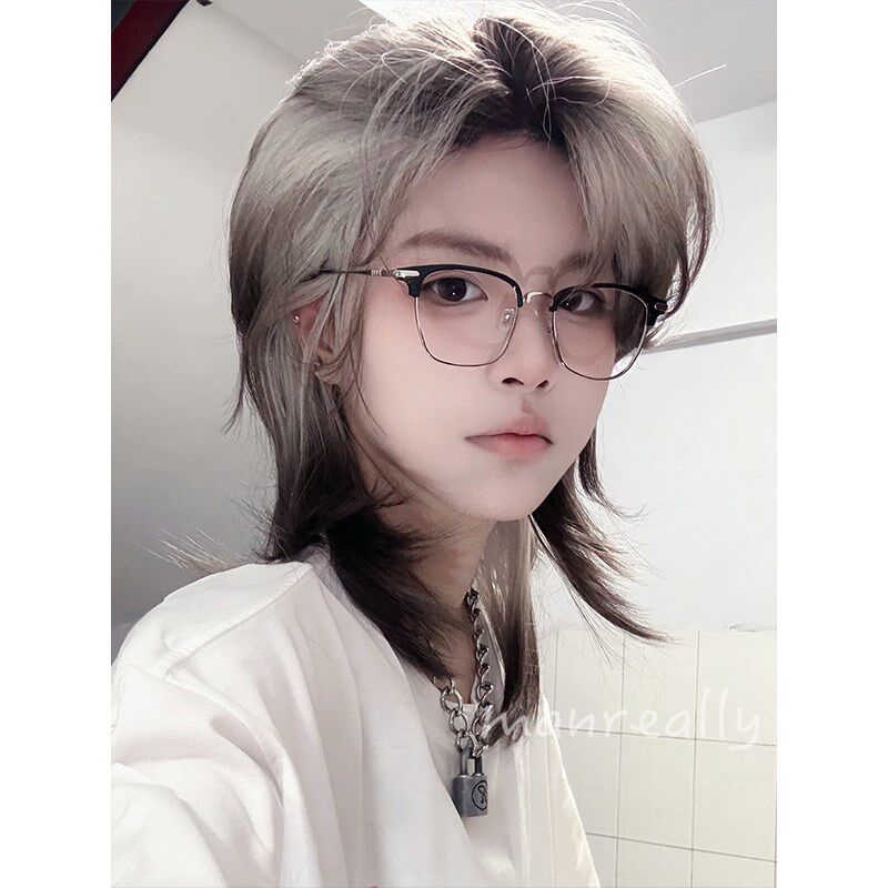 漫真假发女男通用日常短发网红时尚个性渐变暹罗猫前额蕾丝全头套