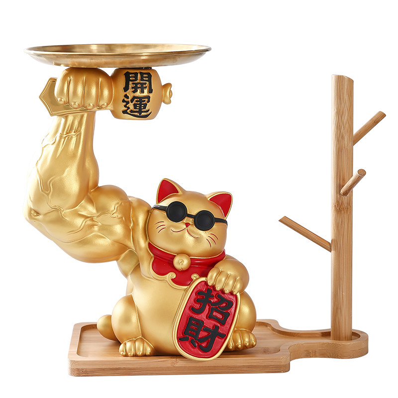 放钥匙的托盘创意麒麟臂招财猫巨臂摆件网红轻奢风前台放糖果盘子