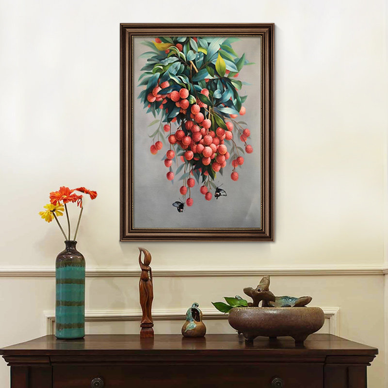 美式餐厅装饰画饭厅餐桌墙面挂画荔枝丰收壁画玄关过道走廊竖版画
