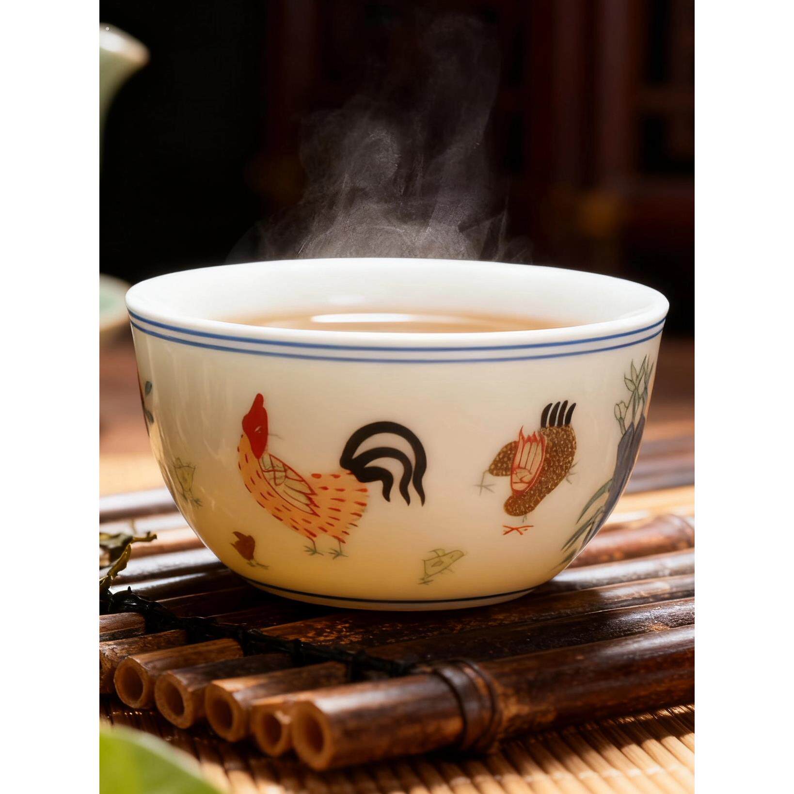 大明成化斗彩鸡缸杯德化纯手工彷古覆刻功夫茶具茶杯鸡公杯品茗杯