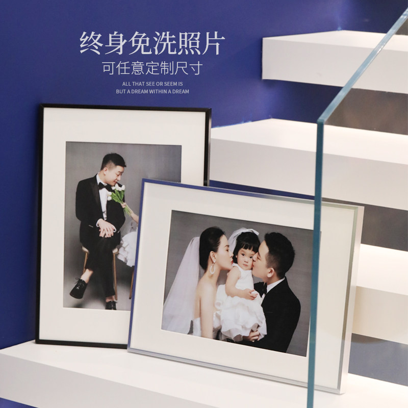 铝合金a边打相片带框印加冲印婚纱照相框窄3a4挂墙高级感摆台定制