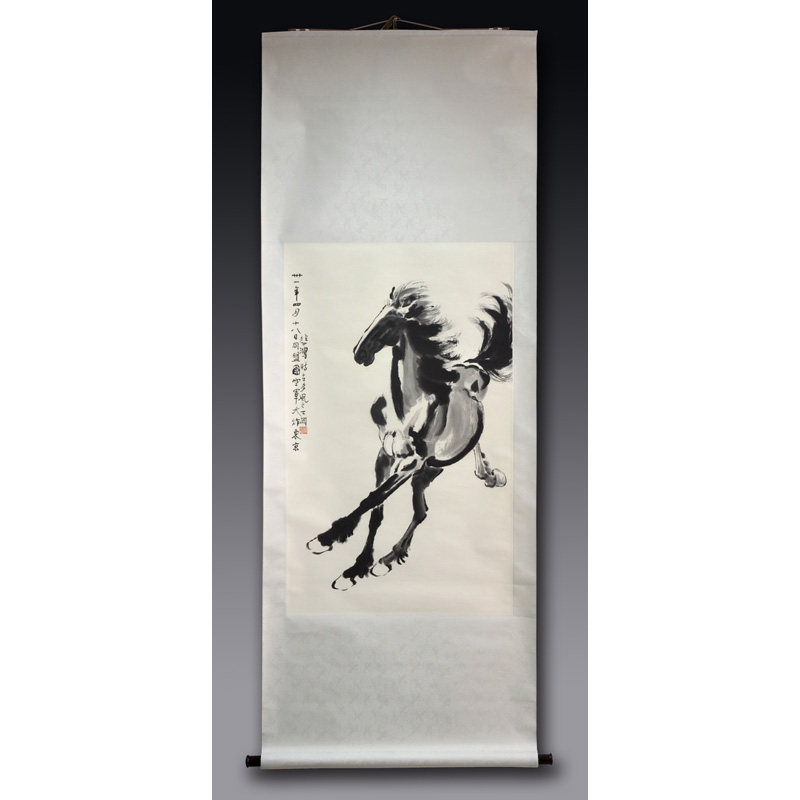 荣宝斋木7水印国画2厅壁画徐悲鸿大小墨马奔马图挂轴 版8客00cm
