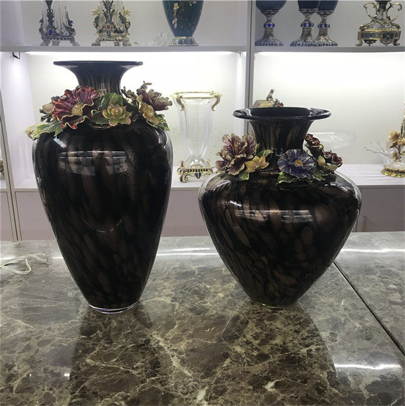 罗比罗丹商场品花专卖珐琅彩花开聚喜牌瓶欧式客厅摆件水晶玻璃