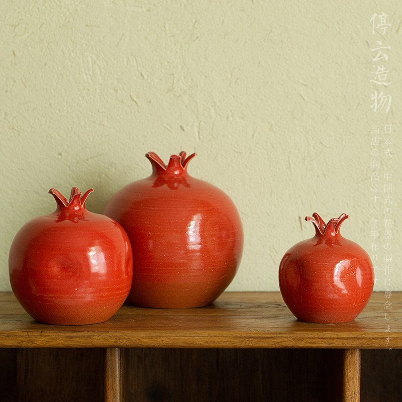 大红色石榴陶瓷花瓶中式摆件客厅茶饰插花花器喜庆装镇景德室手工