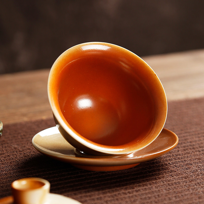 手绘柴烧三才盖碗 泡茶器手抓壶陶瓷敬茶碗 大号茶杯家用功夫茶具
