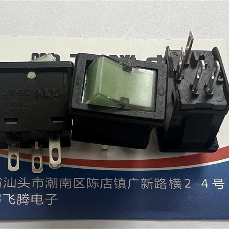 日本NKK CW-SC翘板开关4脚2档 单刀带灯翘板绿色灯电源按钮6A250V