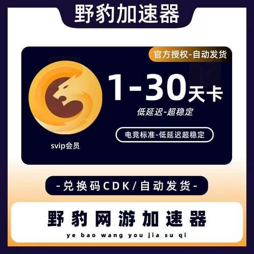 野豹加速器1/3/7/30天SVIP会员steam游戏加器速月卡兑换码CDK