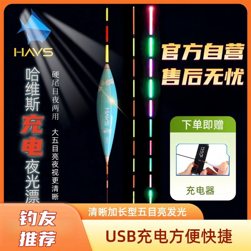 哈维充电子夜光漂斯电日夜两用清晰加长型发光五目亮硬尾纳米浮漂